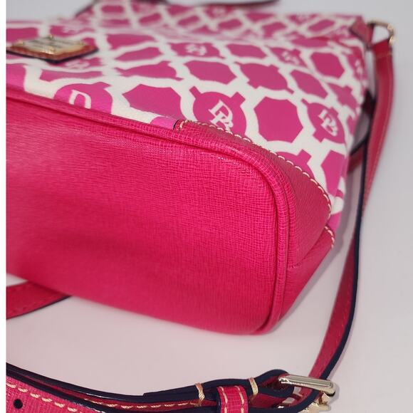 Dooney & Bourke Pink & White Geo Print Canvas Crossbody - Picture 8 of 16